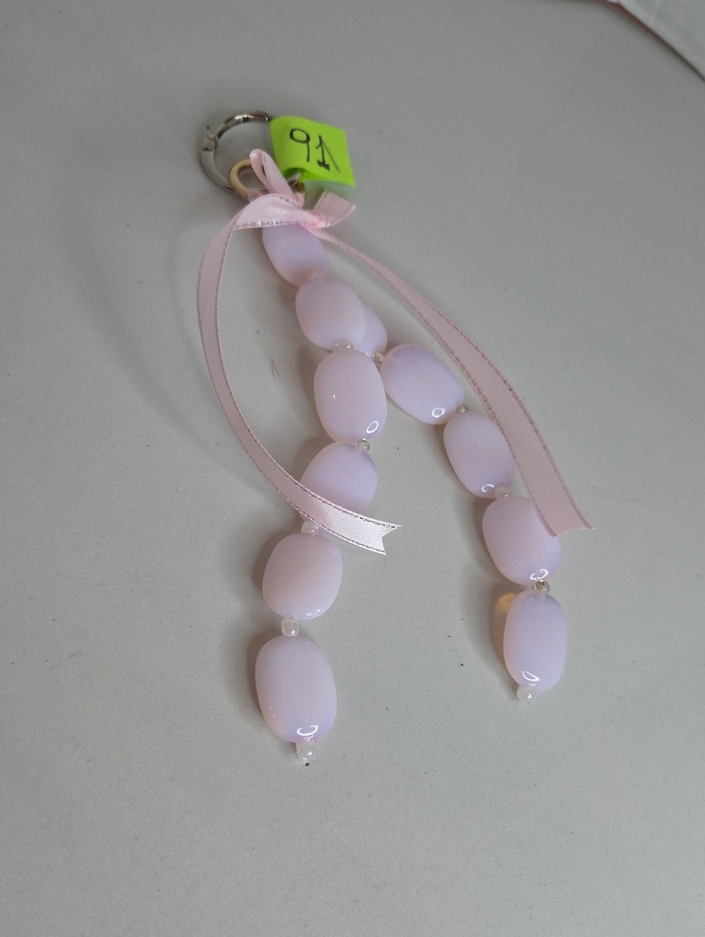 91 - Pink Beaded Ribbon Bag Charm